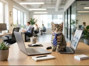 What do cats wear to the office?