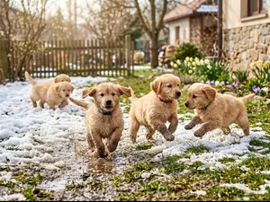 What do you call puppies playing in melting snow?