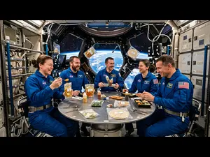 When do astronauts have dinner?