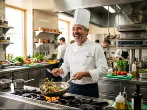 Where do chefs tell jokes?