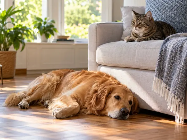 Which pet is always lying around the house?