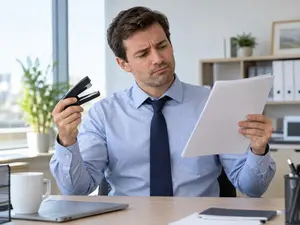 Why did the employee staple the report to his sleeve?