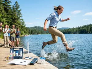 Why did the science teacher jump into the lake?