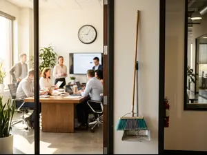 Why was the broom late for the morning meeting?